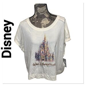 WALT DISNEY WORLD Cream 50th Anniversary T-shirt Short Sleeve Castle large NWT